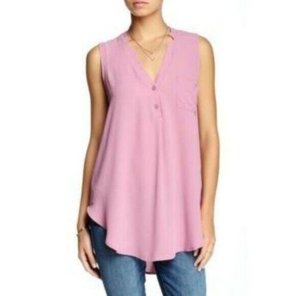 Lush Tank S Womens Tunic Sleeveless Button One Pocket Polyester Lilac Hi Lo - Picture 1 of 7